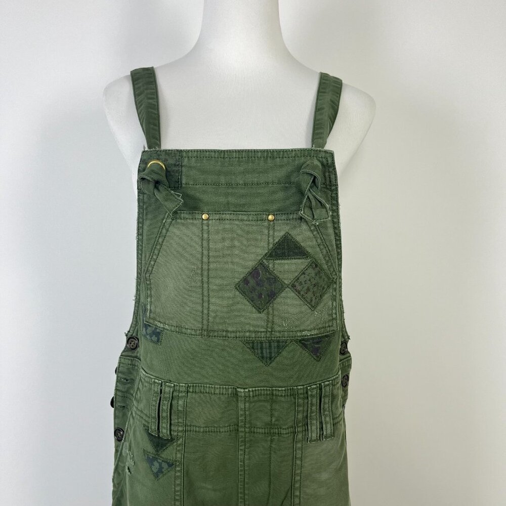 NWOT Anthropologie Pilcro Wanderer Patchwork Overalls Size 29 Green Cotton Blend - Picture 3 of 14